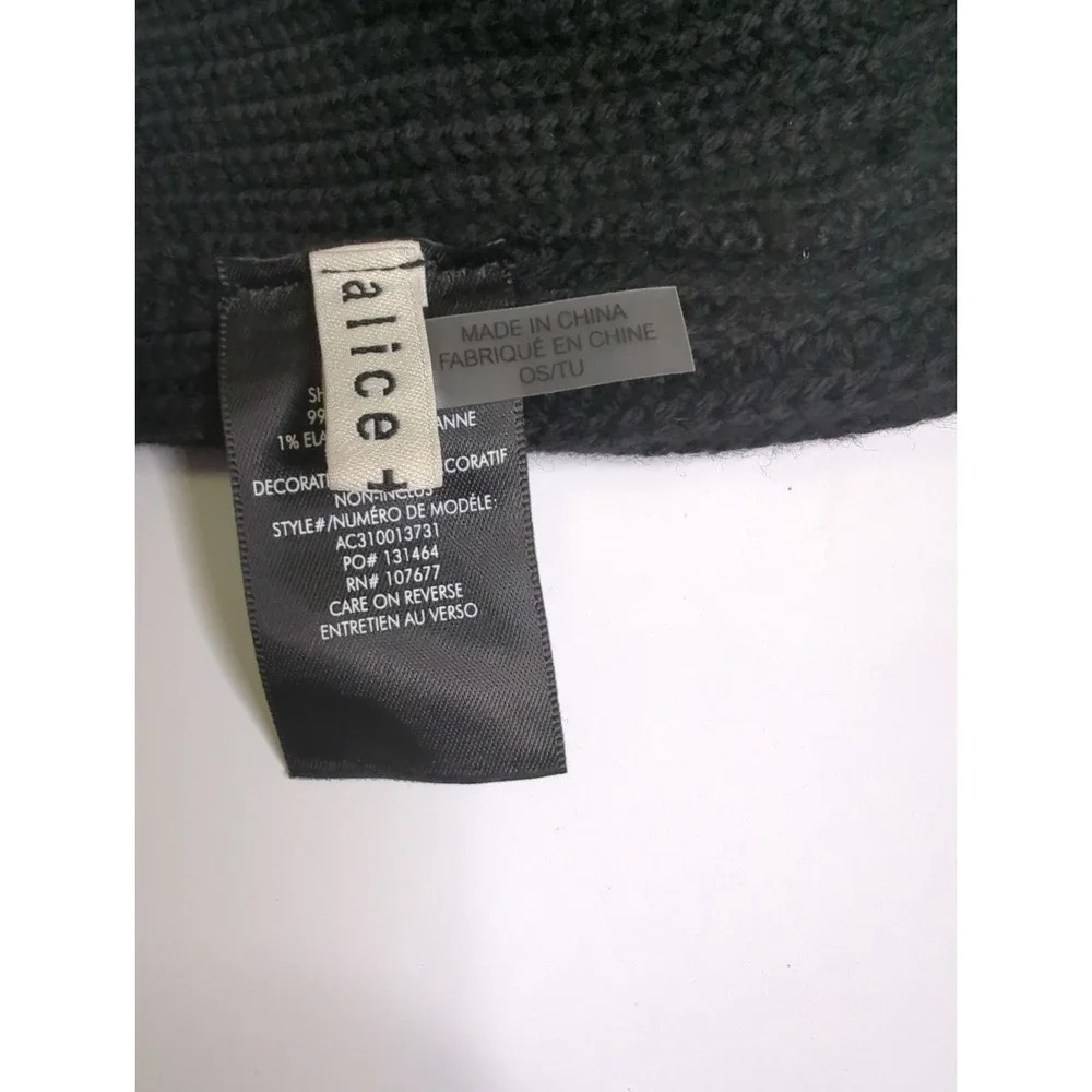 Alice + Olivia Black Wool Beret Knit Hat Rhinestone Slouchy Beanie Whimsigoth
